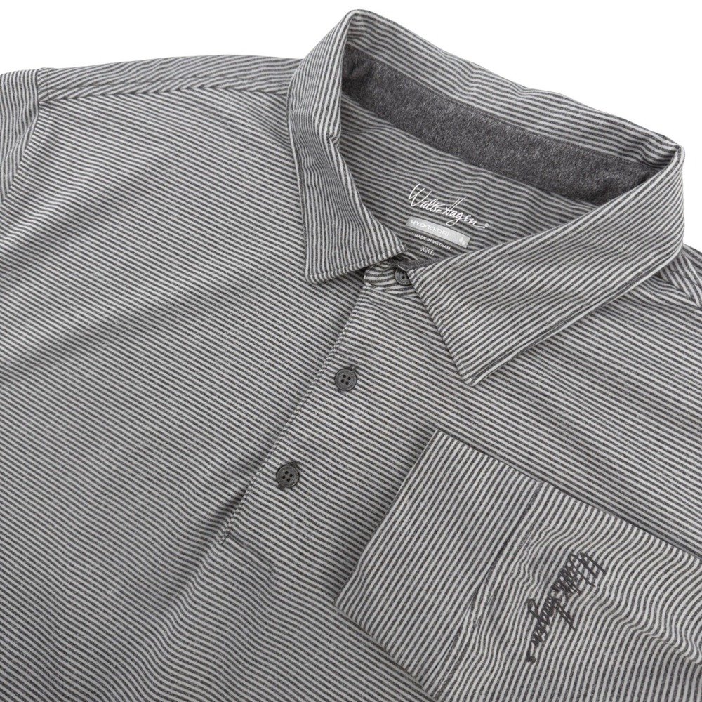 Walter Hagen Polo Shirt Mens XXL Gray Striped Long Sleeve Hydro-Dri Performance